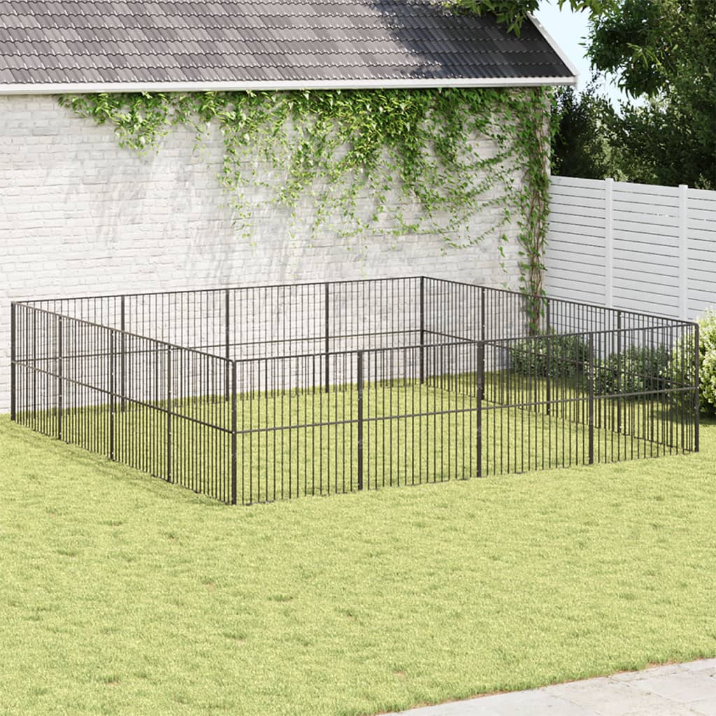 VidaXL Niche pour chien 16 panneaux en acier thermolaqué noir