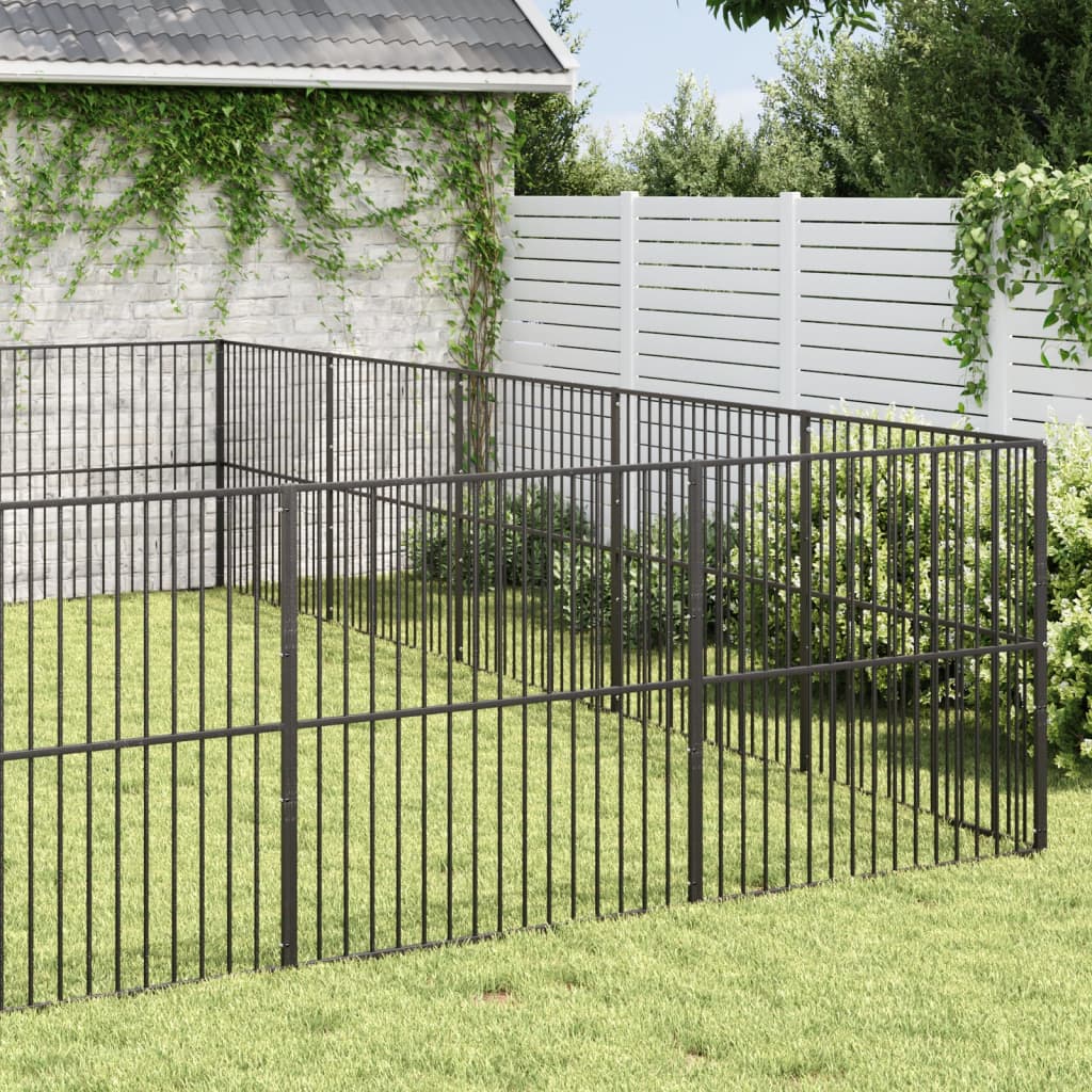 VidaXL Niche pour chien 20 panneaux en acier thermolaqué noir