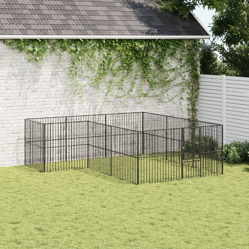 VidaXL Niche pour chien 12 panneaux en acier thermolaqué noir