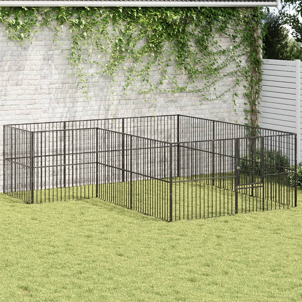 VidaXL Niche pour chien 12 panneaux en acier thermolaqué noir