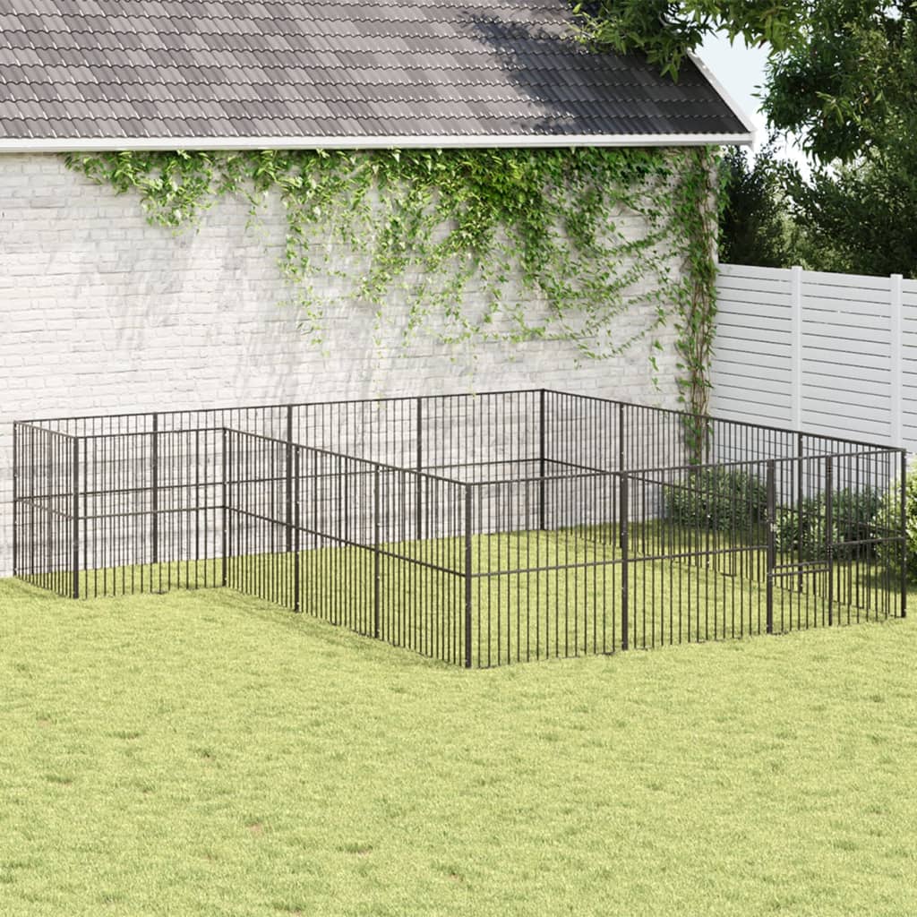 VidaXL Niche pour chien 16 panneaux en acier thermolaqué noir
