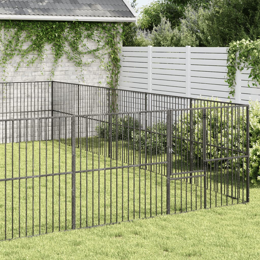 VidaXL Niche pour chien 20 panneaux en acier thermolaqué noir