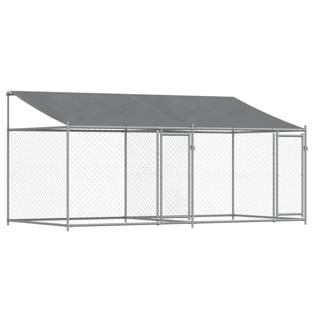 VidaXL Niche avec toit et portes 4x2x2 m acier galvanisé gris