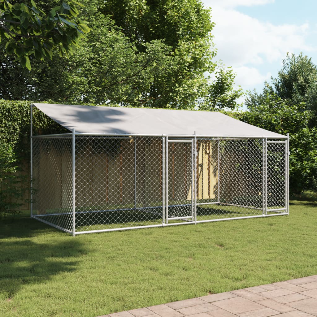 VidaXL Niche avec toit et portes 4x2x2 m acier galvanisé gris