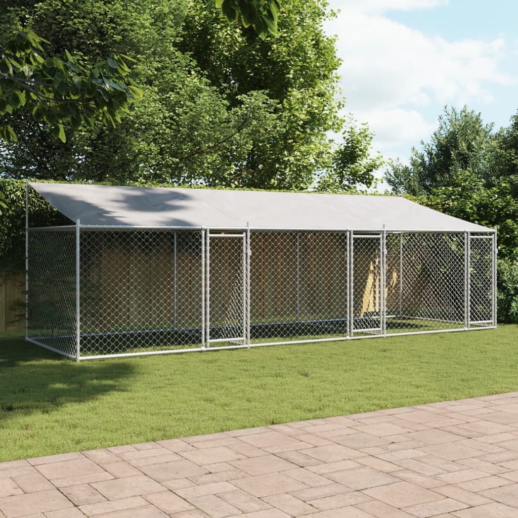 VidaXL Niche avec toit et portes 6x2x2 m acier galvanisé gris