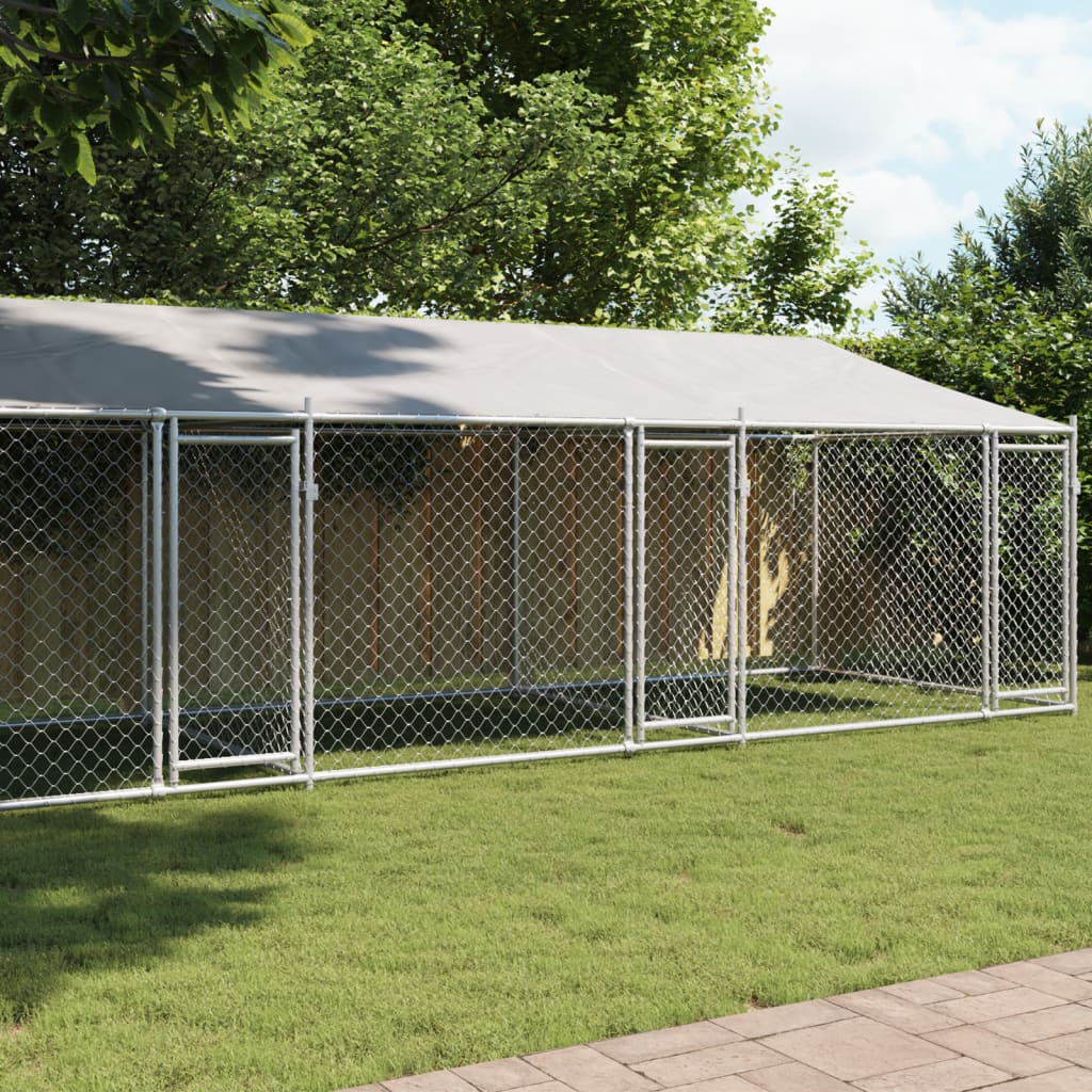 VidaXL Niche avec toit et portes 8x2x2 m acier galvanisé gris