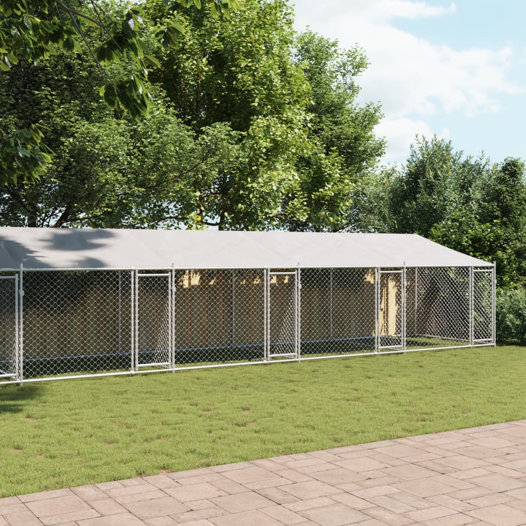 VidaXL Niche avec toit et portes 12x2x2 m acier galvanisé gris