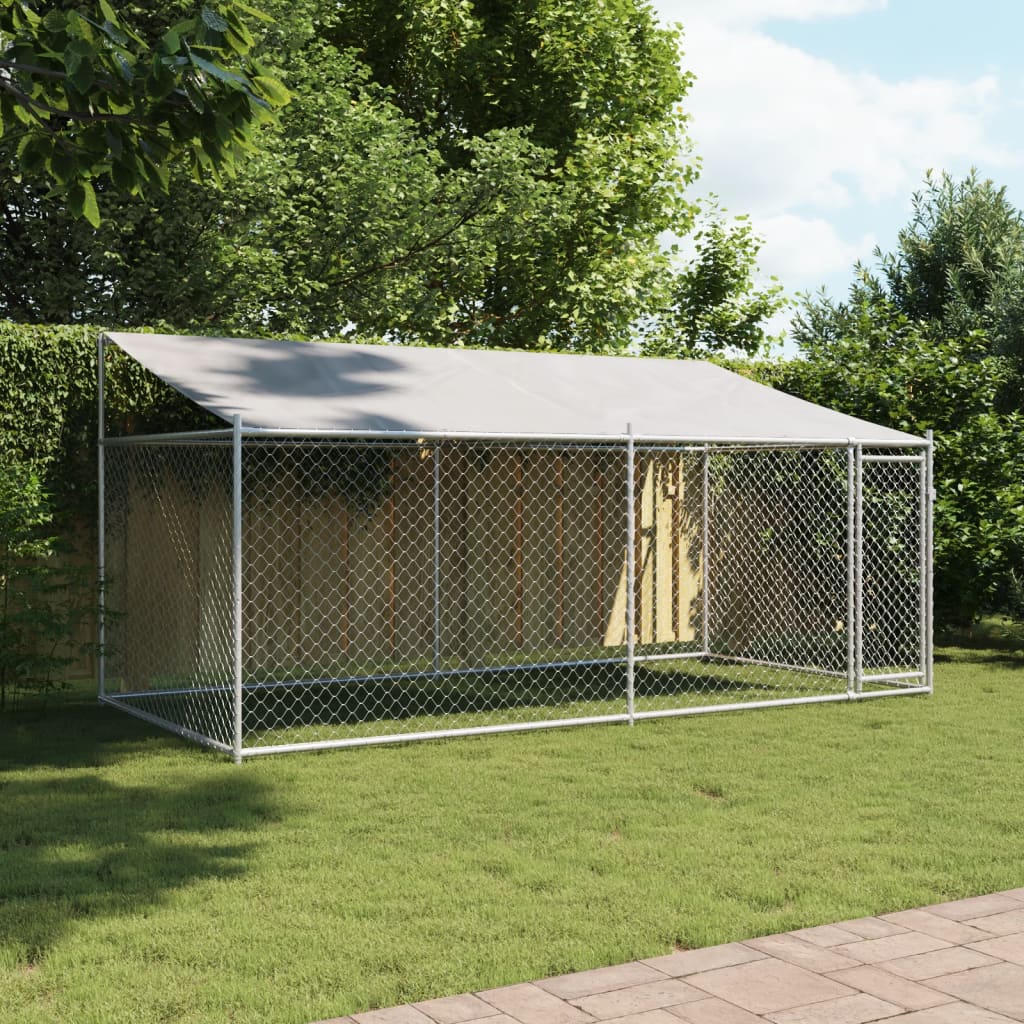 VidaXL Niche avec toit et porte 4x2x2 m acier galvanisé gris