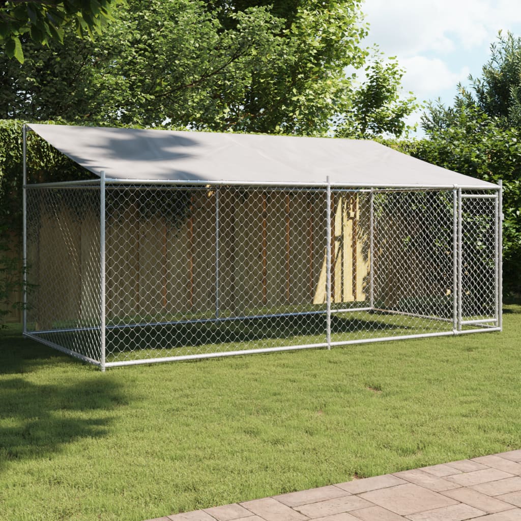 VidaXL Niche avec toit et porte 4x2x2 m acier galvanisé gris