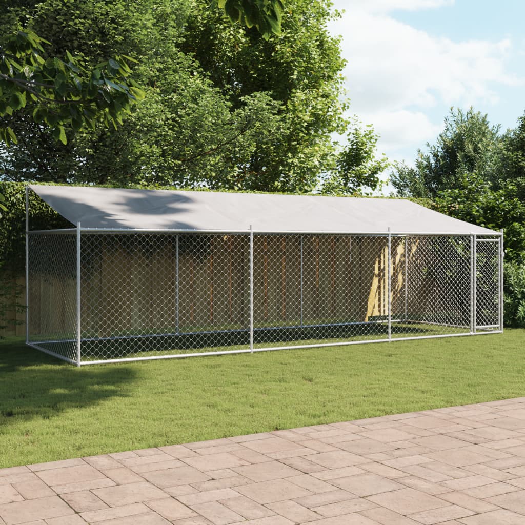 VidaXL Niche avec toit et porte 6x2x2 m acier galvanisé gris
