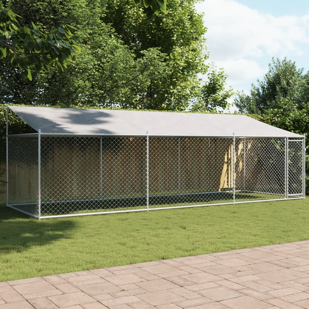 VidaXL Niche avec toit et porte 6x2x2 m acier galvanisé gris