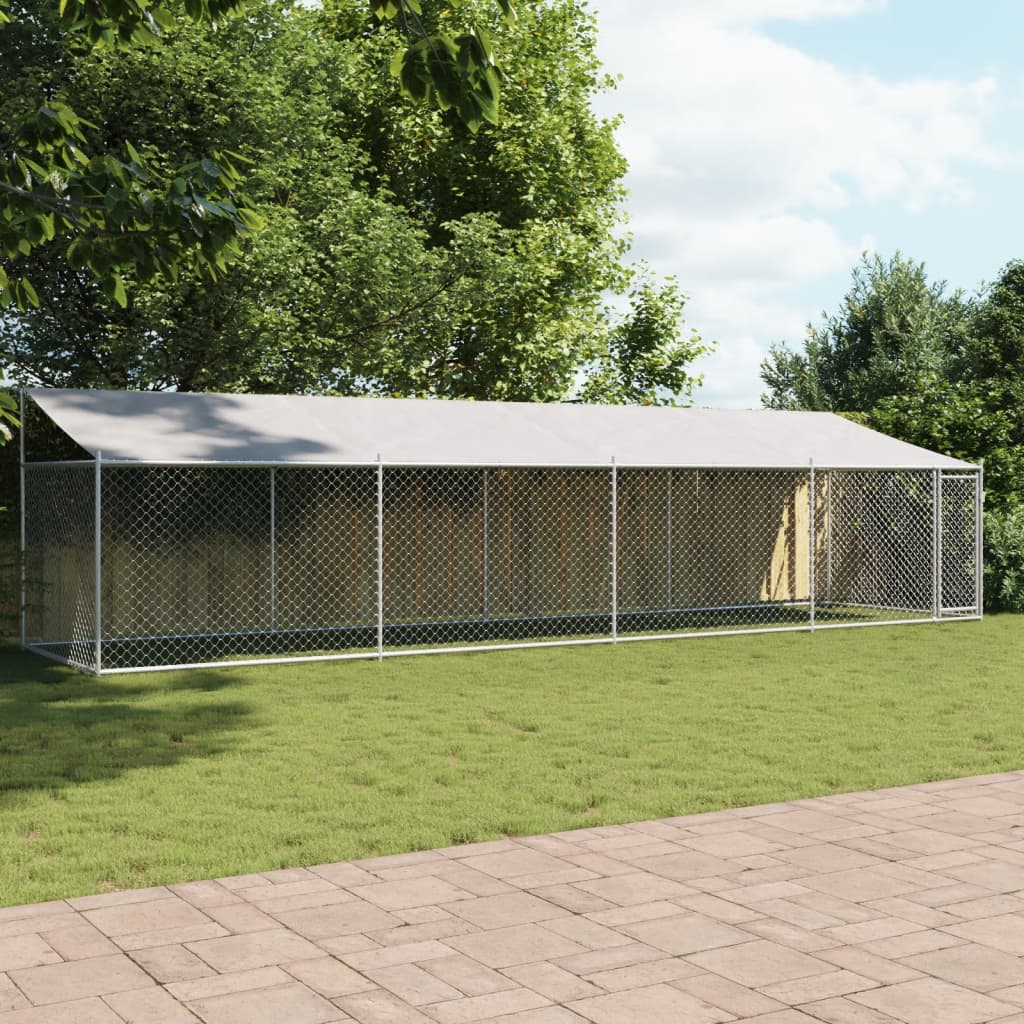 VidaXL Niche avec toit et porte 8x2x2 m acier galvanisé gris