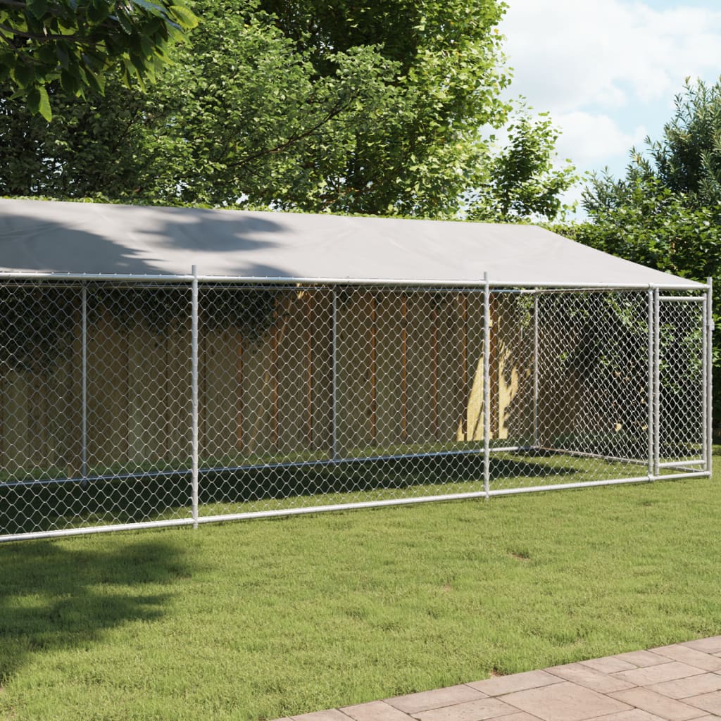 VidaXL Niche avec toit et porte 8x2x2 m acier galvanisé gris