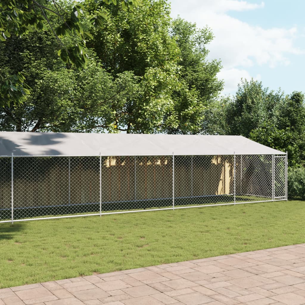 VidaXL Niche avec toit et porte 10x2x2 m acier galvanisé gris