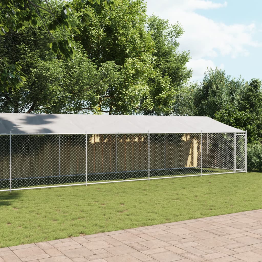 VidaXL Niche avec toit et porte 12x2x2 m acier galvanisé gris