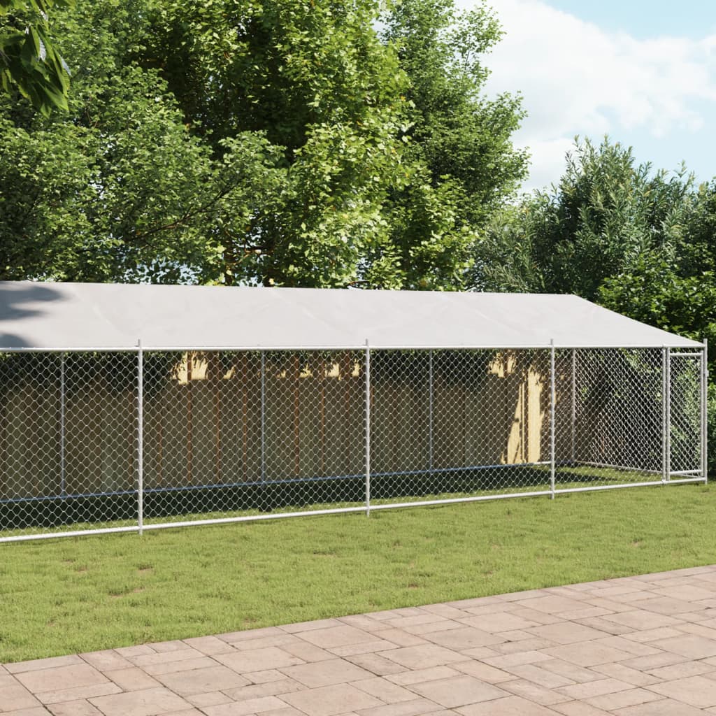 VidaXL Niche avec toit et porte 12x2x2 m acier galvanisé gris