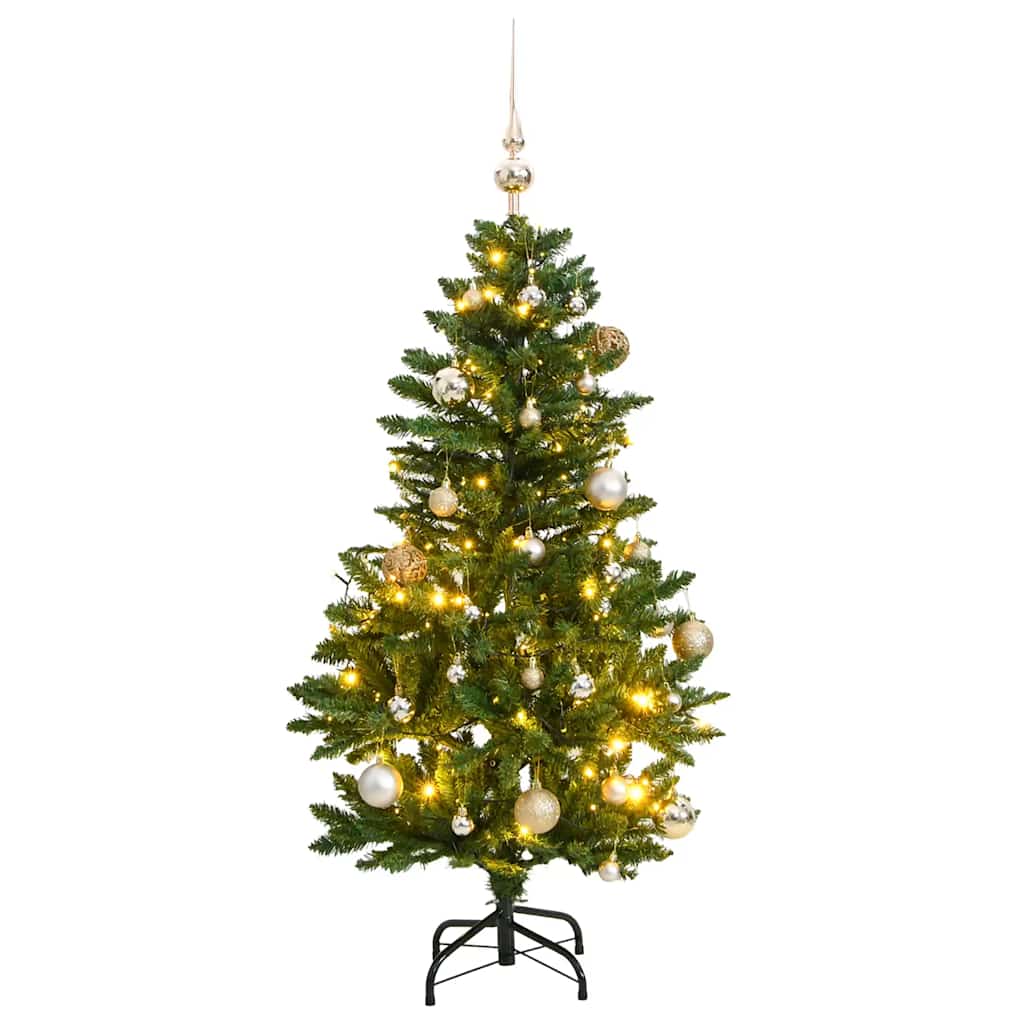 VidaXL Sapin de Noël artificiel avec charnières 150 LED et boules de Noël 120 cm