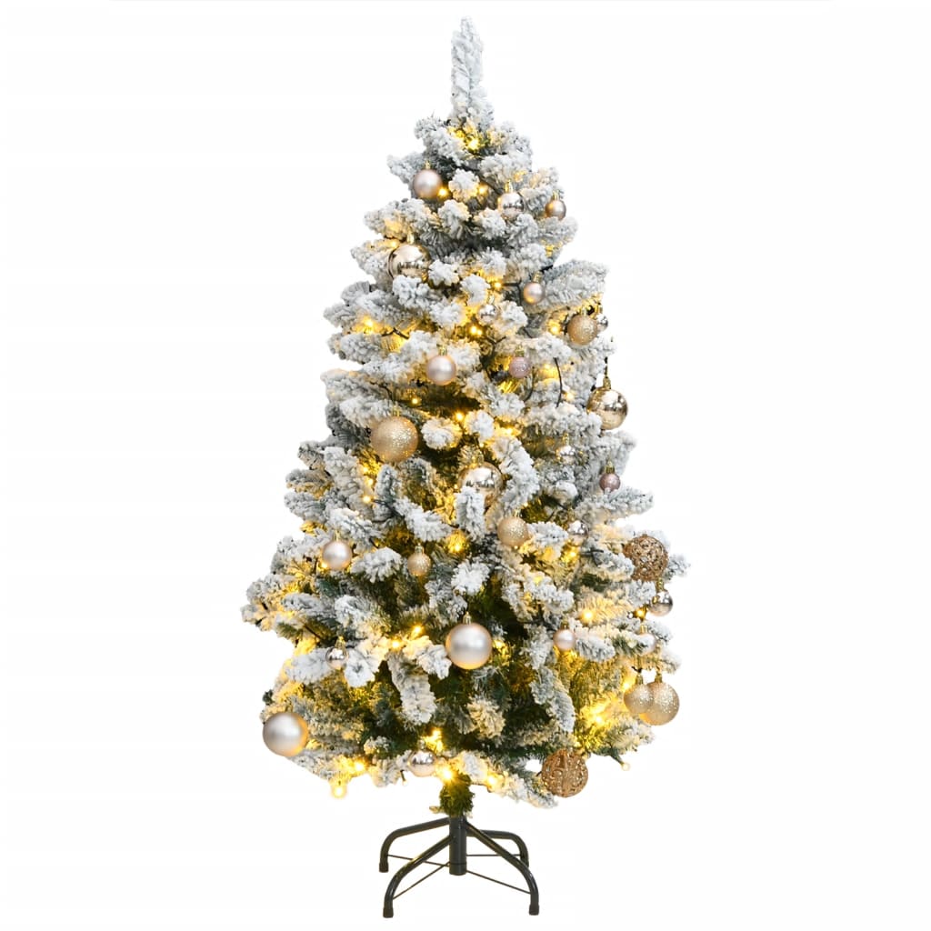 VidaXL Sapin de Noël artificiel avec charnières 150 LED et boules de Noël 120 cm
