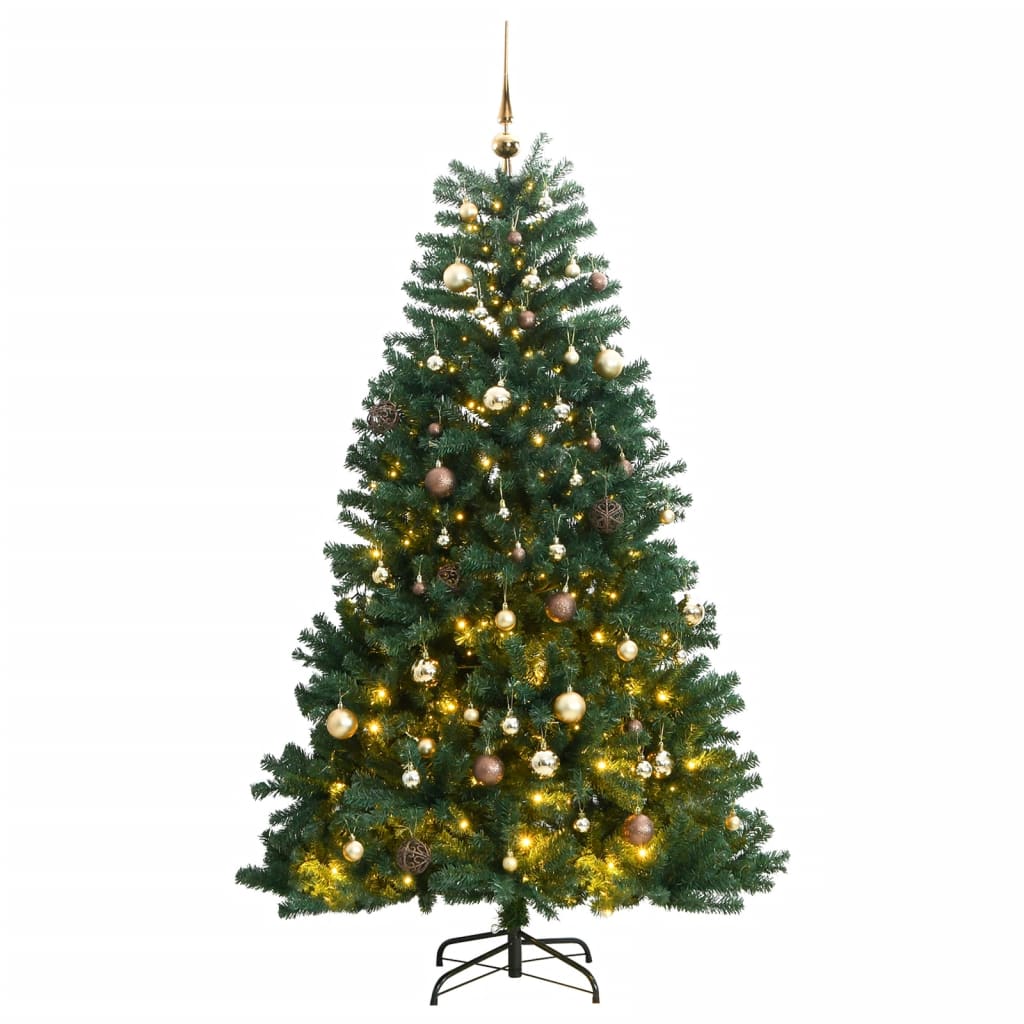 VidaXL Sapin de Noël artificiel avec charnières 300 LED et boules de Noël 210 cm