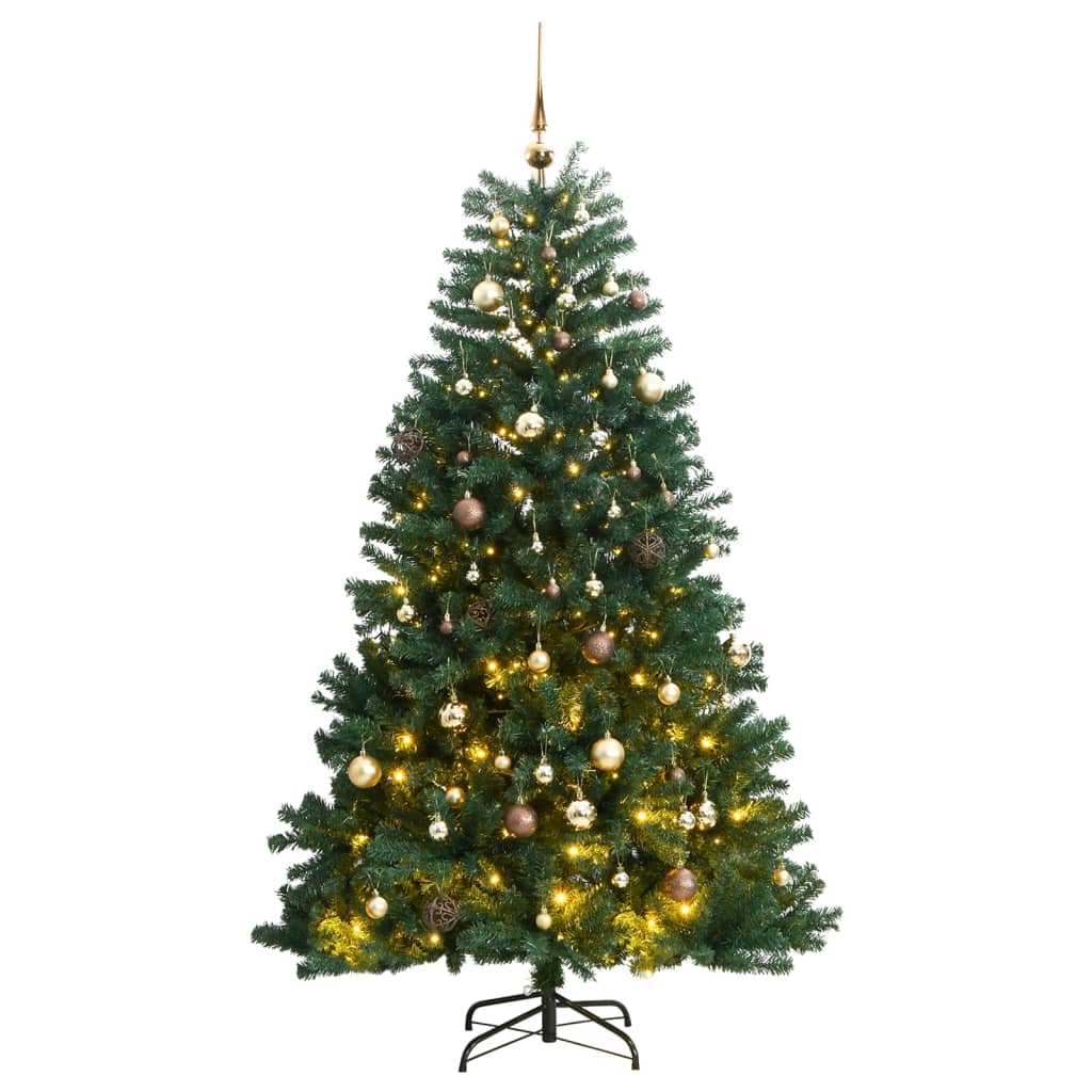 VidaXL Sapin de Noël artificiel avec charnières 300 LED et boules de Noël 240 cm