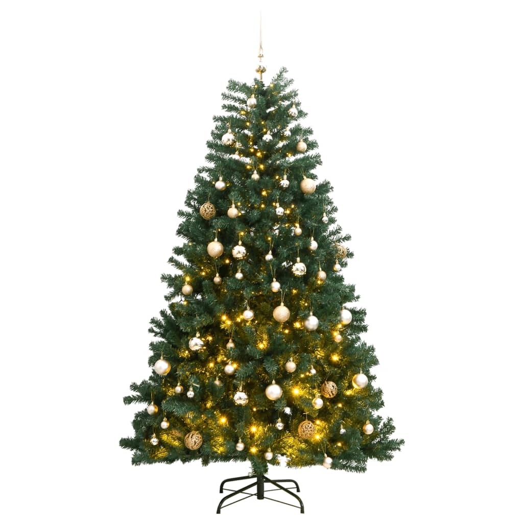 VidaXL Sapin de Noël artificiel avec charnières 300 LED et boules de Noël 210 cm
