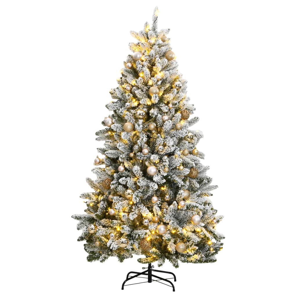 VidaXL Sapin de Noël artificiel avec charnières 300 LED et boules de Noël 180 cm