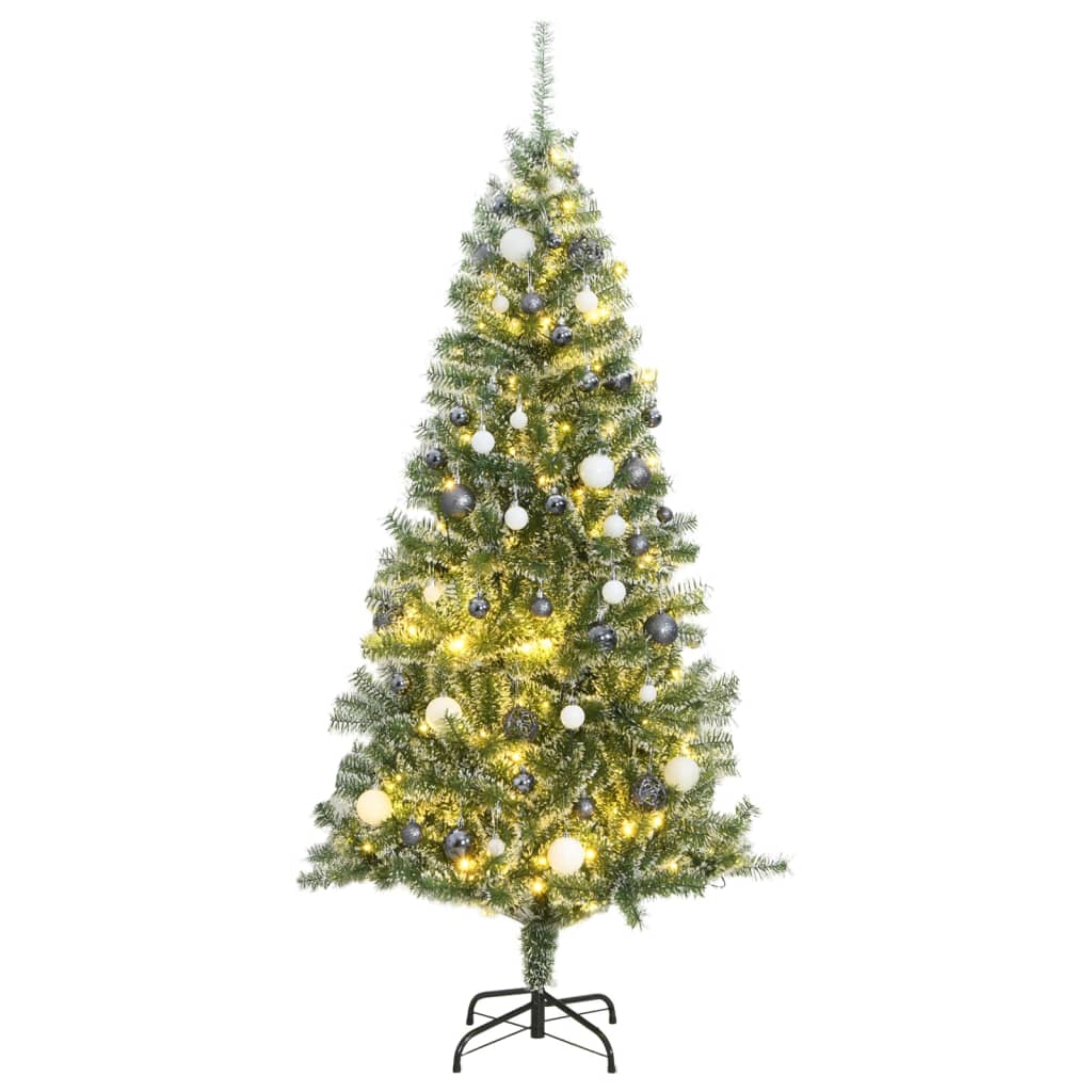 VidaXL Sapin de Noël artificiel avec 300 LED, boules et neige 210 cm