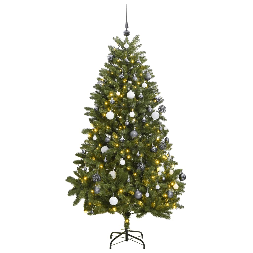 VidaXL Sapin de Noël artificiel avec charnières 300 LED et boules de Noël 270 cm