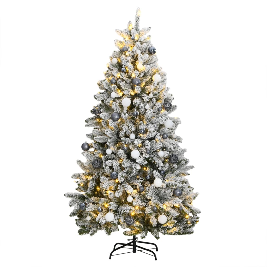 VidaXL Sapin de Noël artificiel avec charnières 300 LED et boules de Noël 180 cm