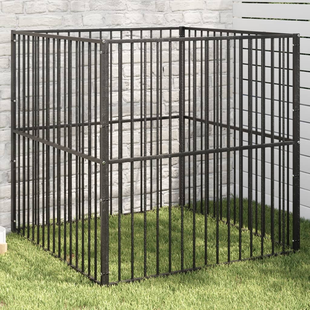 VidaXL niche pour chien 4 panneaux en acier thermolaqué noir