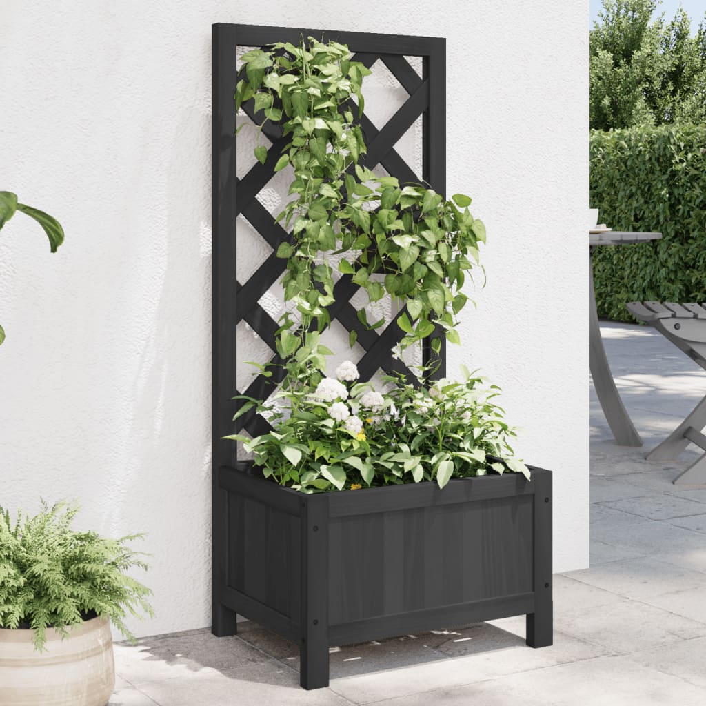 Vidaxx jardinière avec treillis en bois de pin massif noir