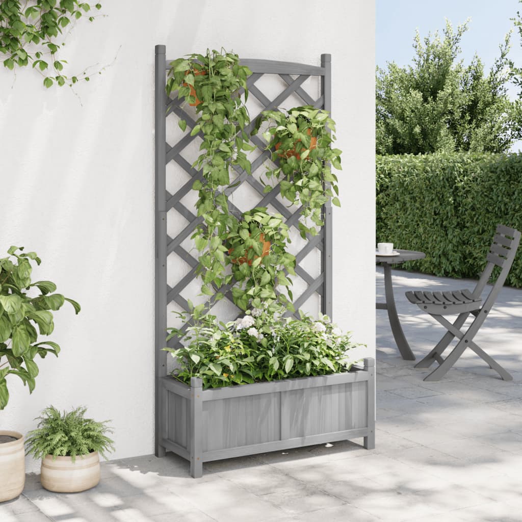 Vidaxx jardinière avec treillis, bois de pin massif, gris