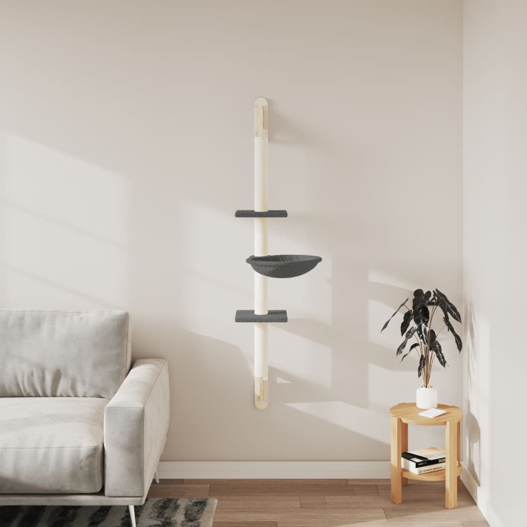 VidaXL Meuble mural pour chat avec griffoir 142,5 cm gris foncé