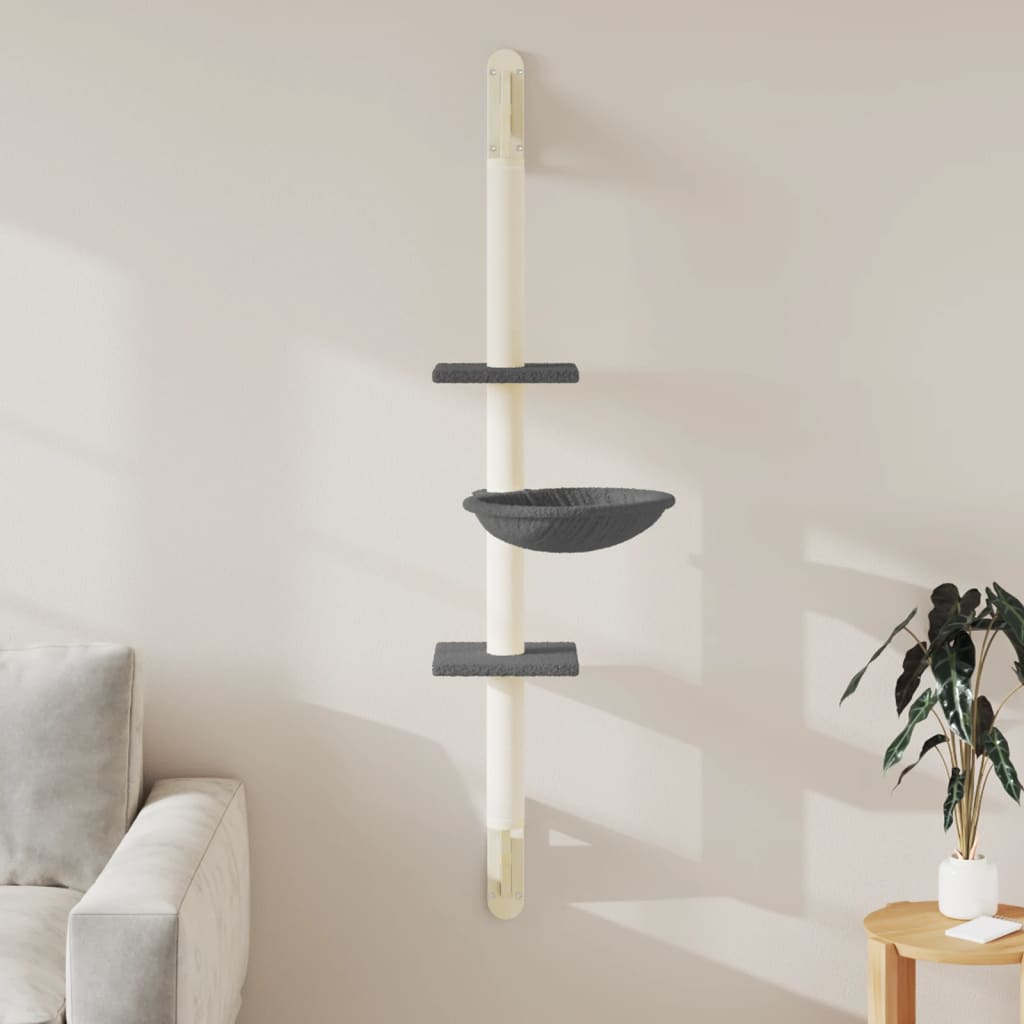 VidaXL Meuble mural pour chat avec griffoir 142,5 cm gris foncé