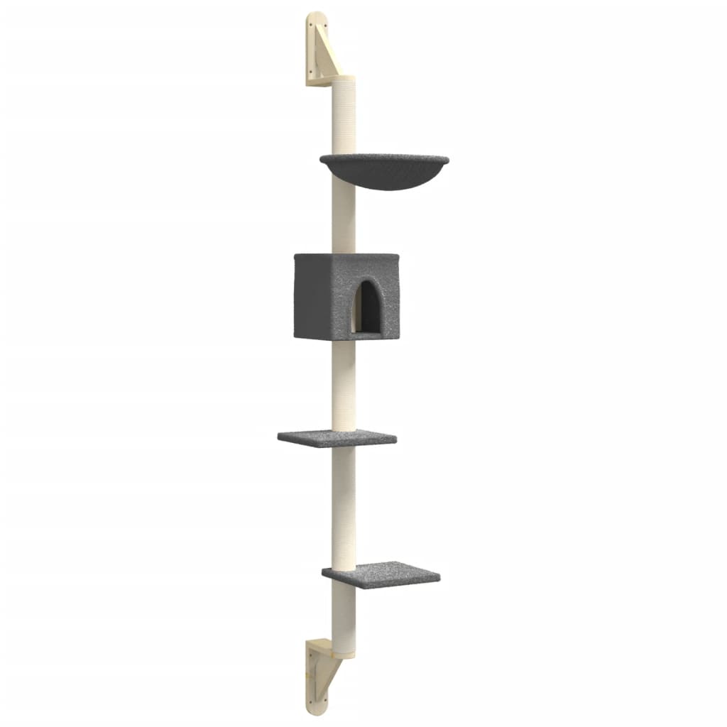 VidaXL Meuble mural pour chat avec griffoir 187 cm gris foncé