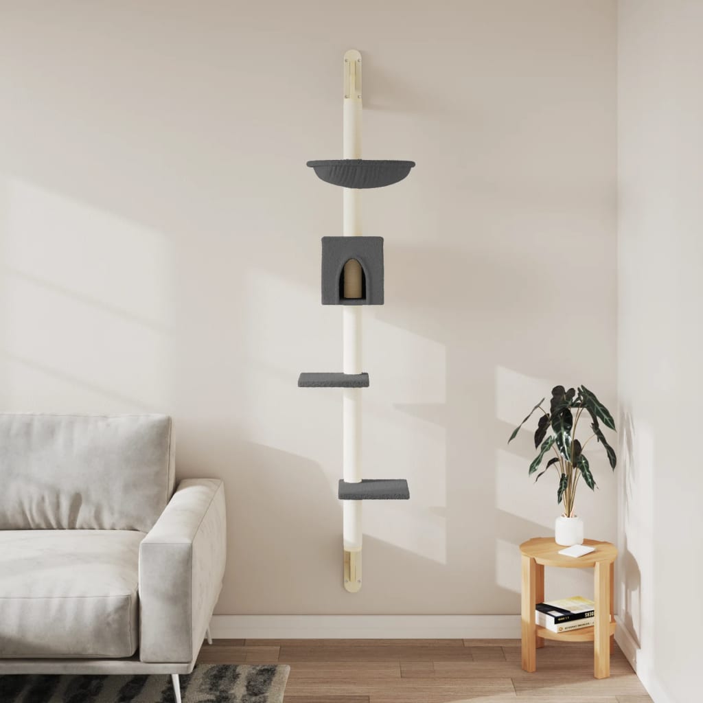 VidaXL Meuble mural pour chat avec griffoir 187 cm gris foncé