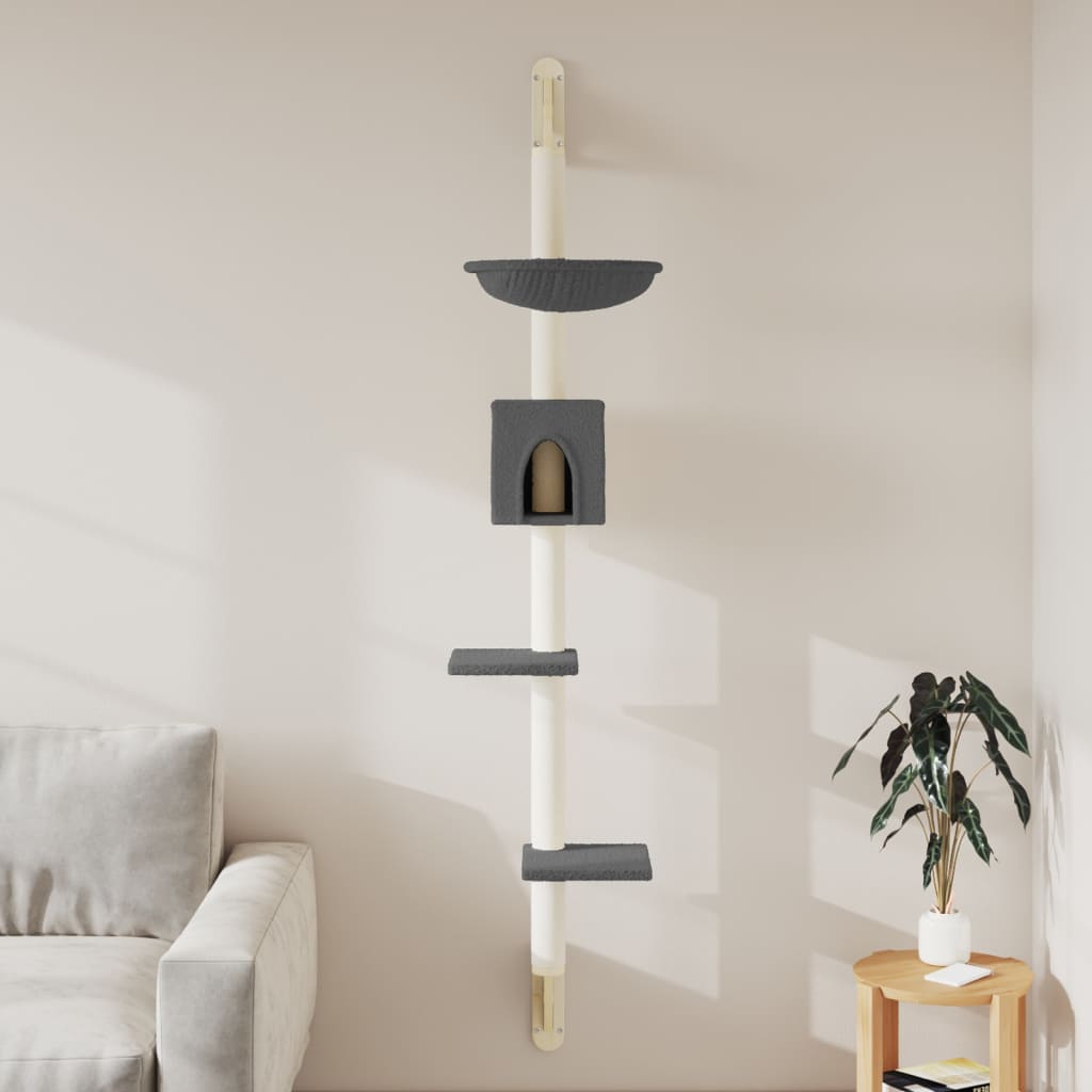 VidaXL Meuble mural pour chat avec griffoir 187 cm gris foncé