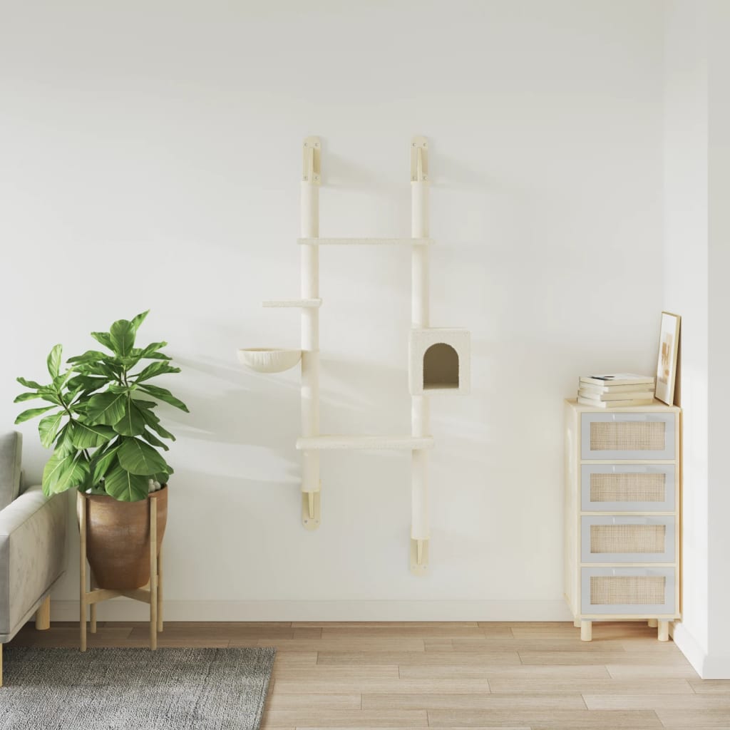 Vidaxl meuble mural pour chat avec griffoir 180 cm couleur crème