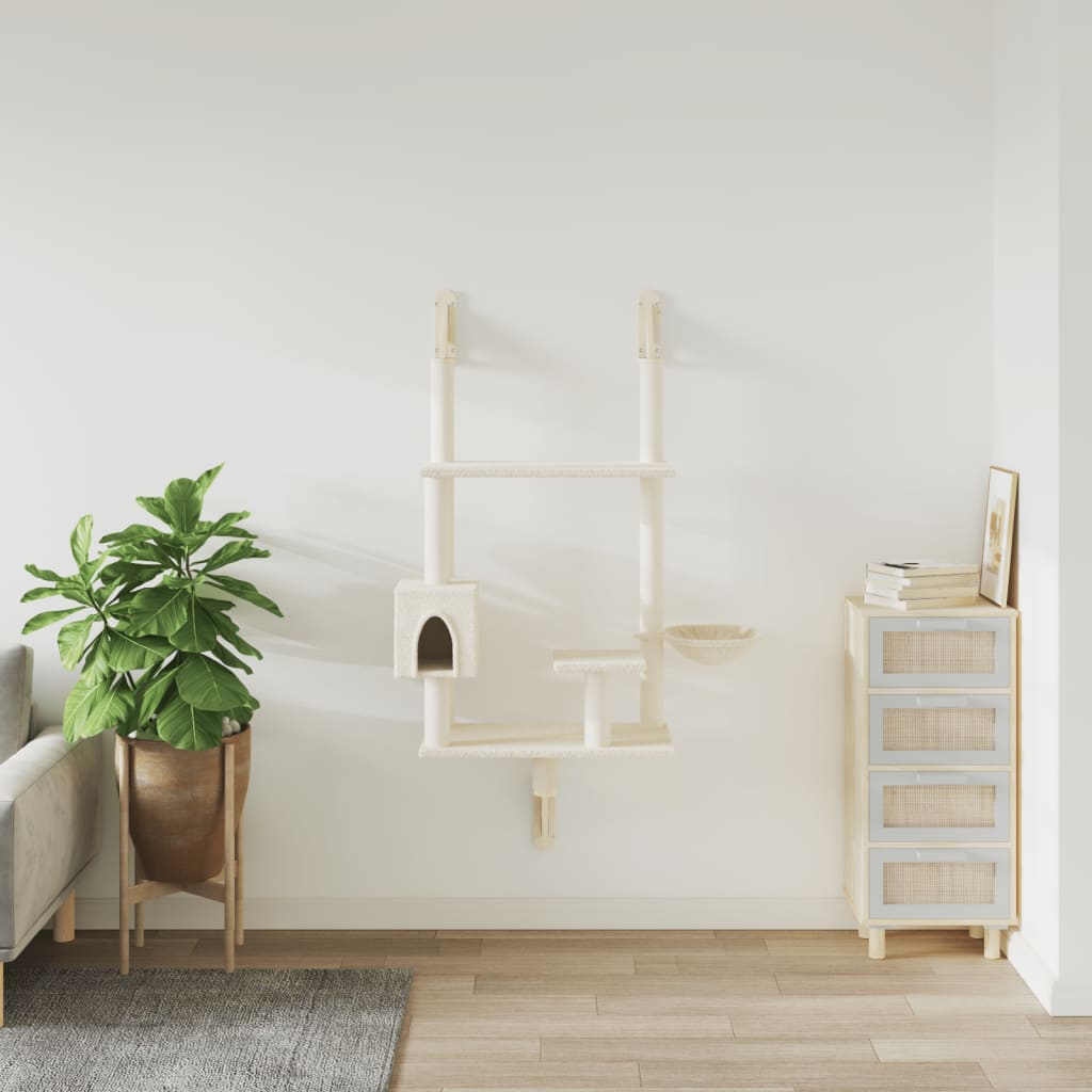 Vidaxl meuble mural pour chat avec griffoir 153 cm couleur crème