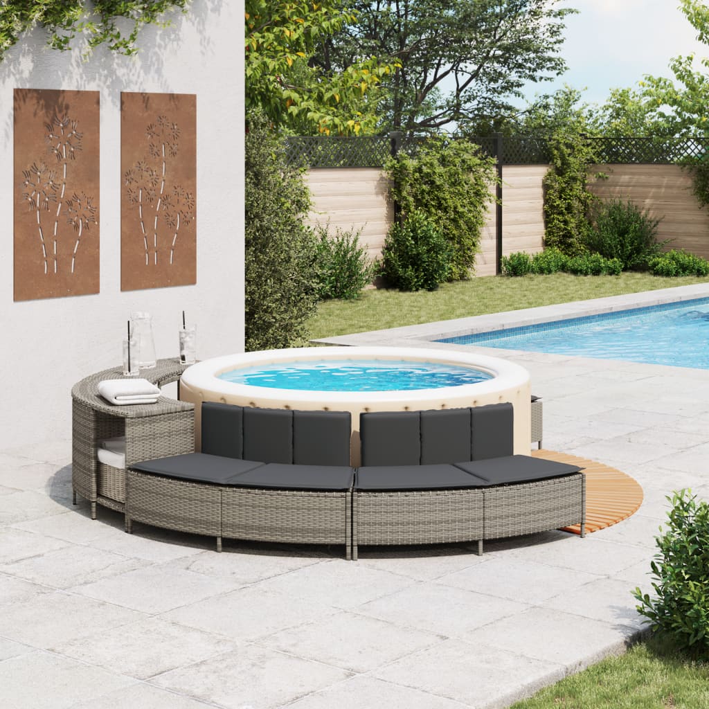 VidaXL bancs de spa avec coussins 2 pcs poly rotin gris