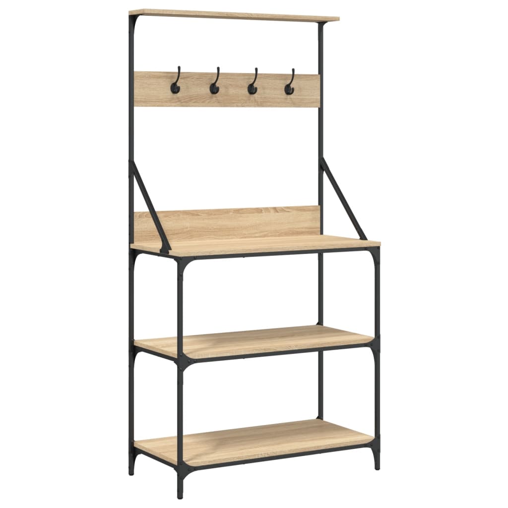 Vidaxl étagère de boulanger avec crochets bois traité 4 couches couleur chêne sonoma
