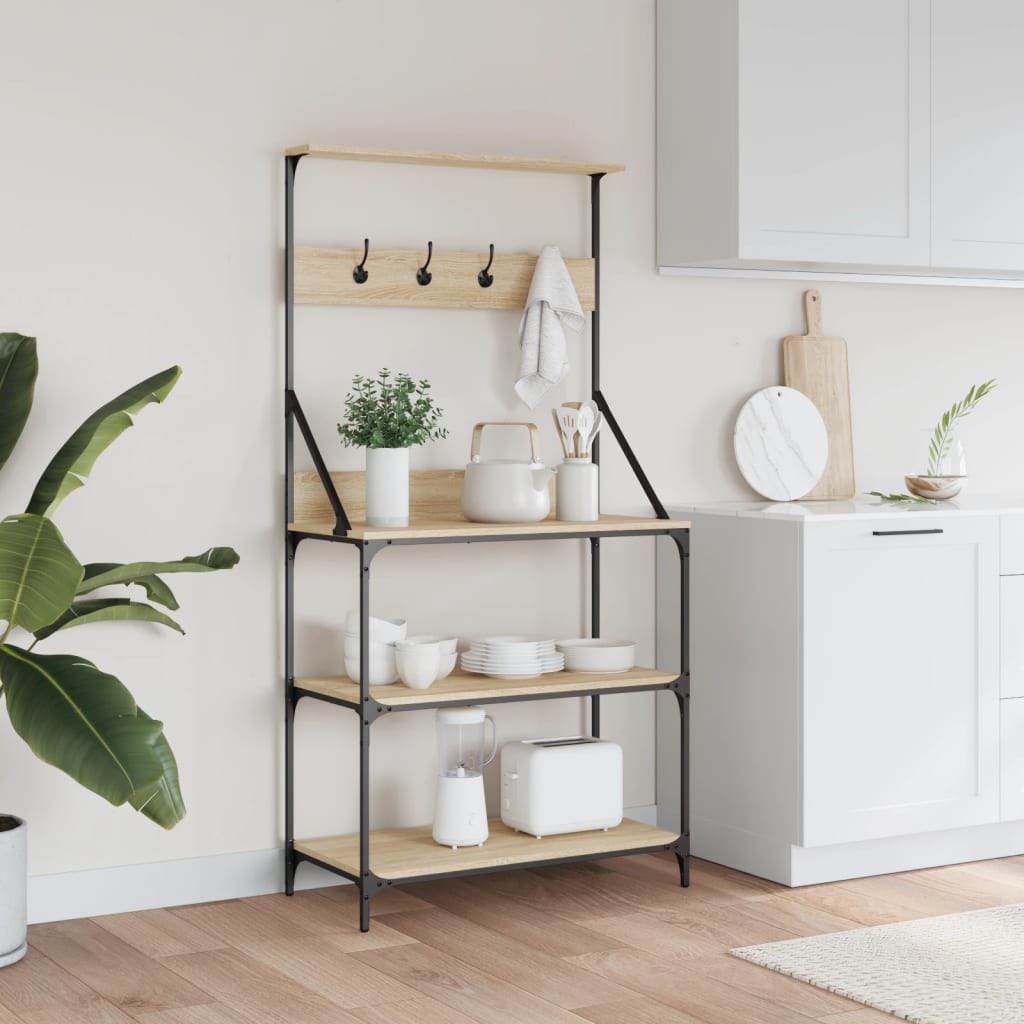 Vidaxl étagère de boulanger avec crochets bois traité 4 couches couleur chêne sonoma