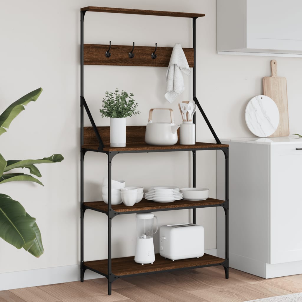 Vidaxl étagère de boulangerie avec crochets, bois traité à 4 couches, chêne brun