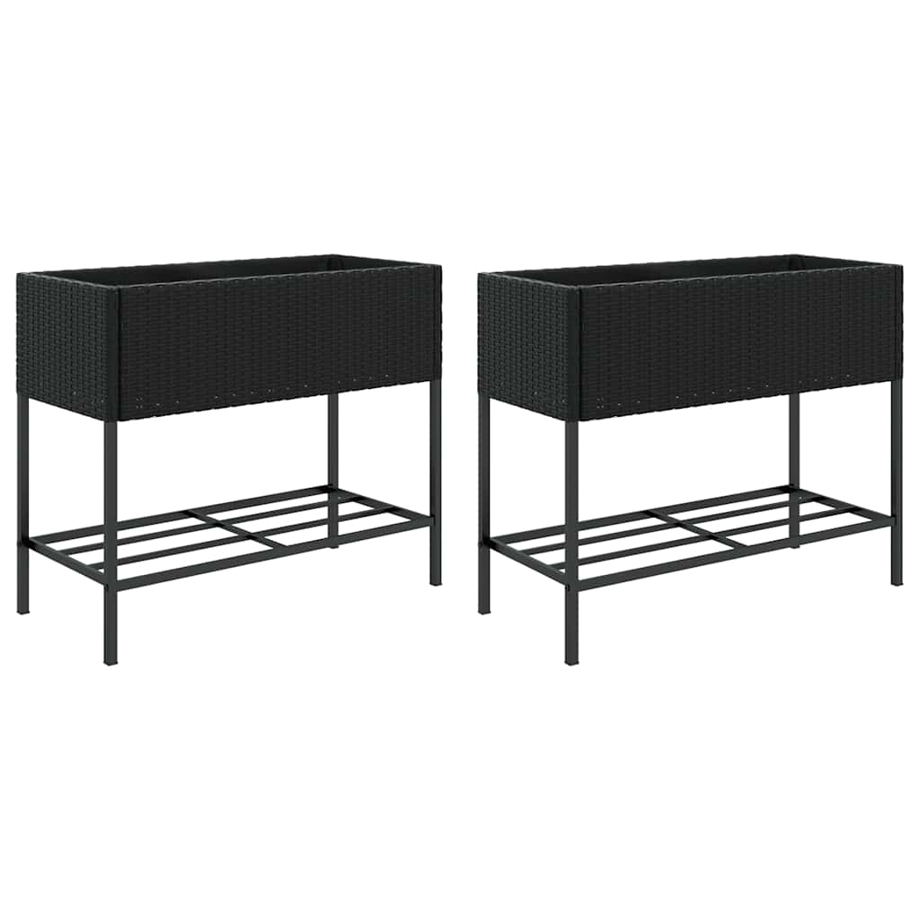 VidaXL Jardinières avec étagère 2 pcs 90x40x75 poly rotin noir