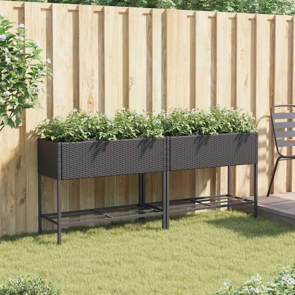 VidaXL Jardinières avec étagère 2 pcs 90x40x75 poly rotin noir