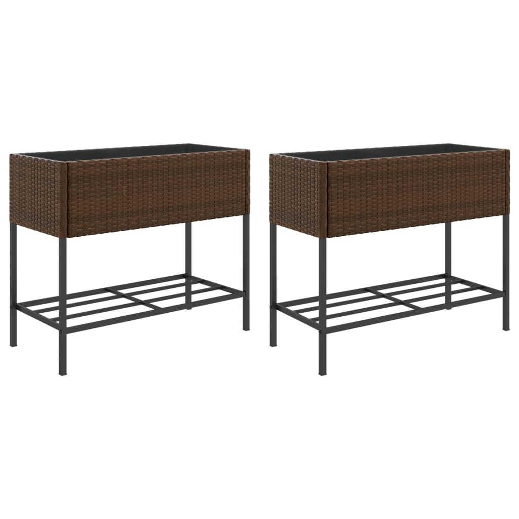 VidaXL Jardinières avec étagère 2 pcs 90x40x75 poly rotin marron