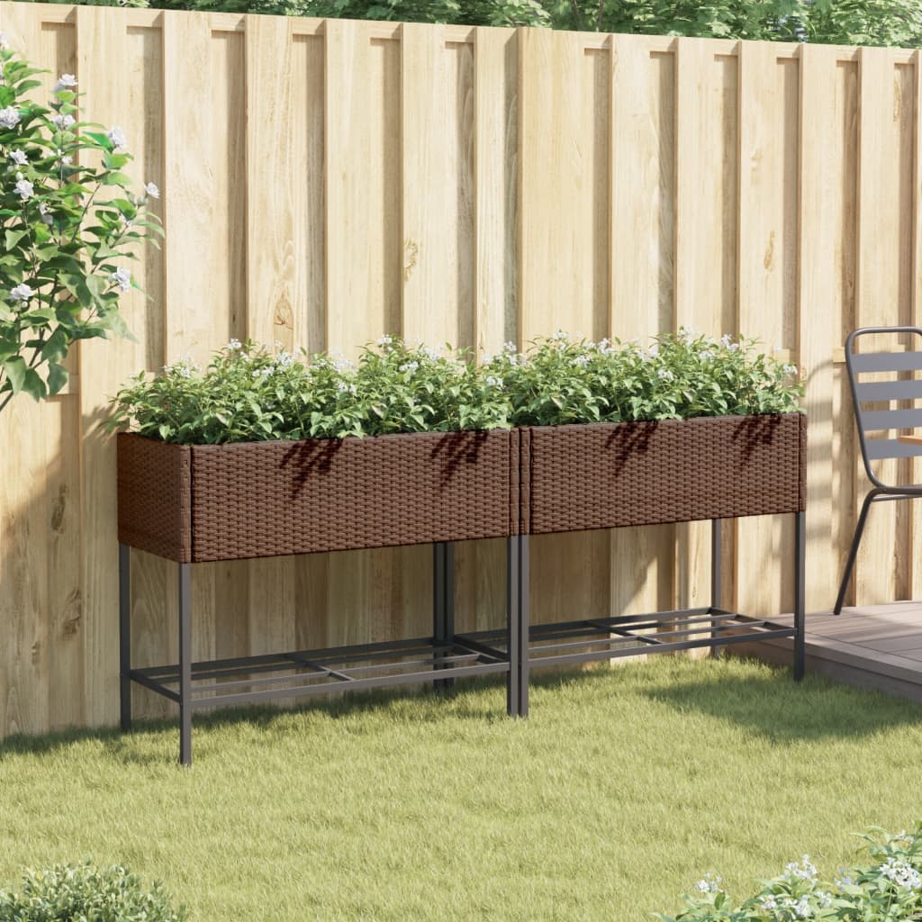 VidaXL Jardinières avec étagère 2 pcs 90x40x75 poly rotin marron