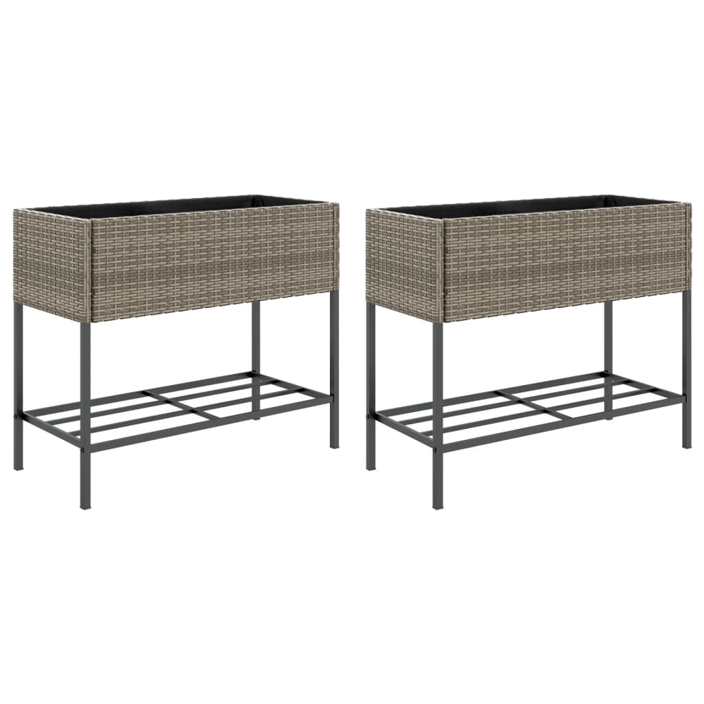 VidaXL Jardinières avec étagère 2 pcs 90x40x75 poly rotin gris