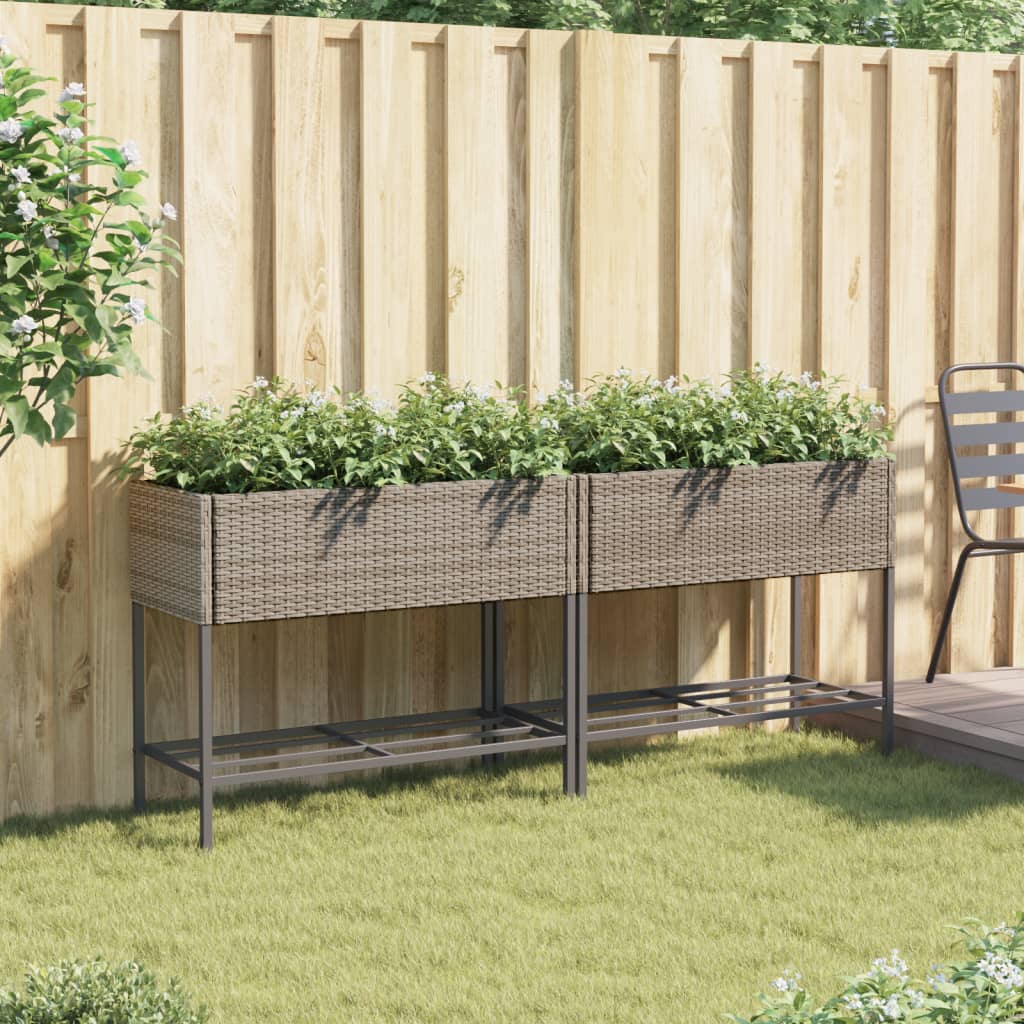 VidaXL Jardinières avec étagère 2 pcs 90x40x75 poly rotin gris