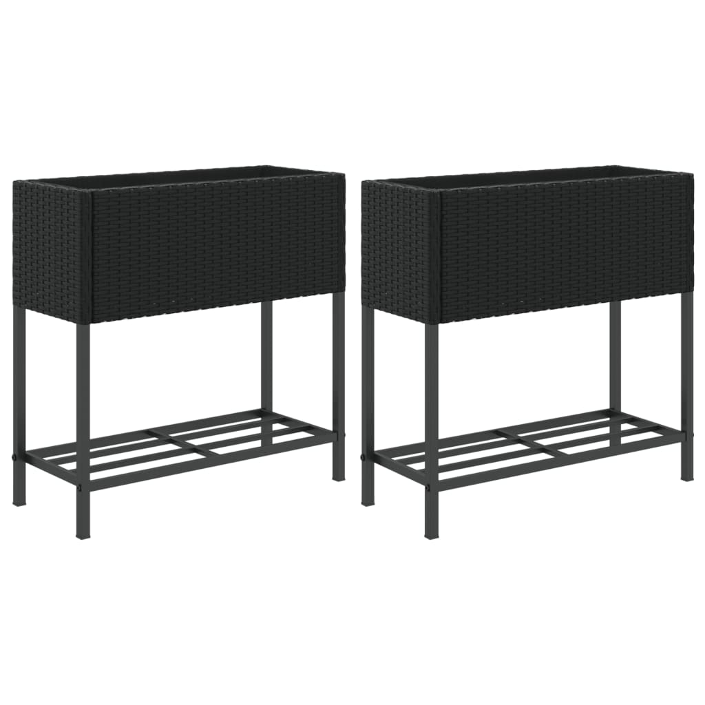 VidaXL Jardinières avec étagère 2 pcs 70x28x70 poly rotin noir